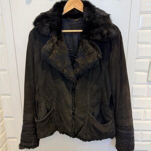 Vintage Laurel Black Faux Fur Women's Jacket goat suede & rabbit skin, size 42